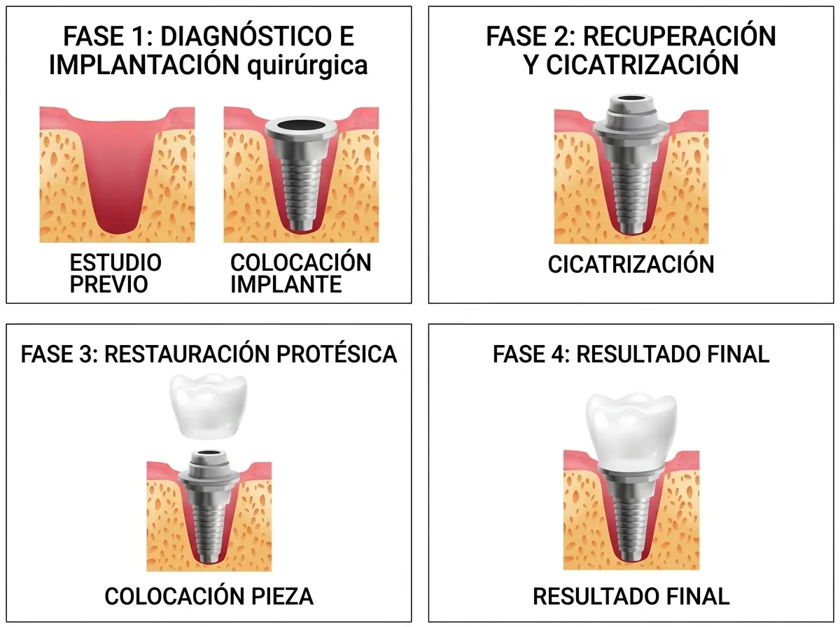 Fases de colocación de un implante dental