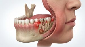 Inflamación facial causada por un flemón dental